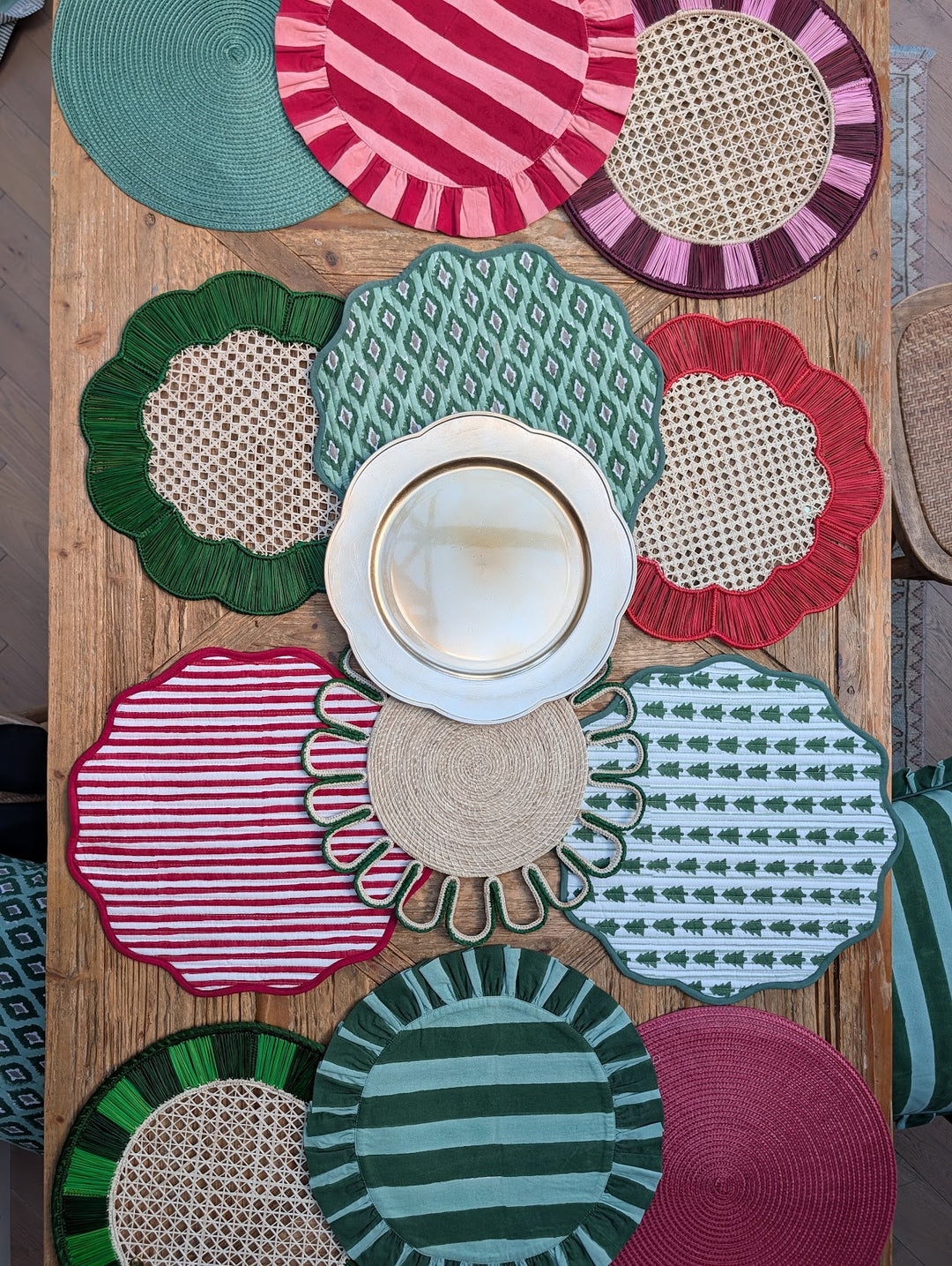 Ikat green quilted Placemats, Sets of 2