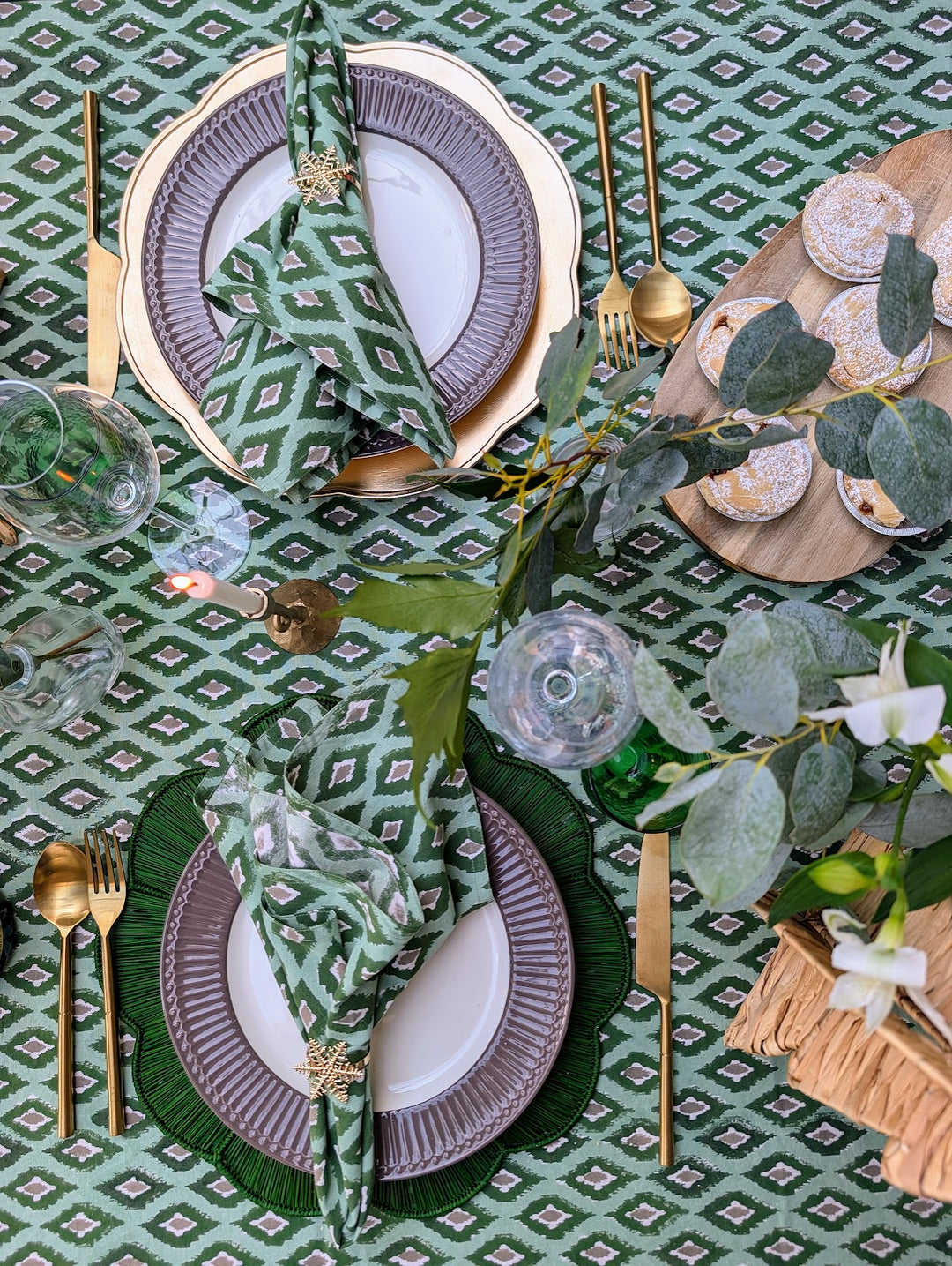 Ikat green Rectangle Tablecloth