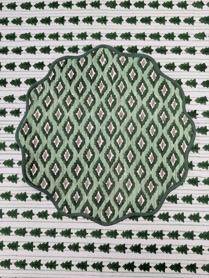 Ikat green quilted Placemats, Sets of 2