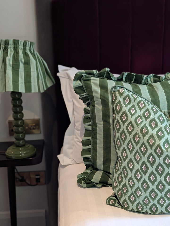 Green stripe Frill Cushion Cover