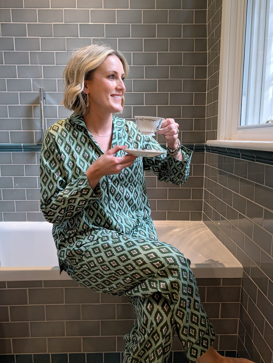 Green Ikat Pyjama Set- Long
