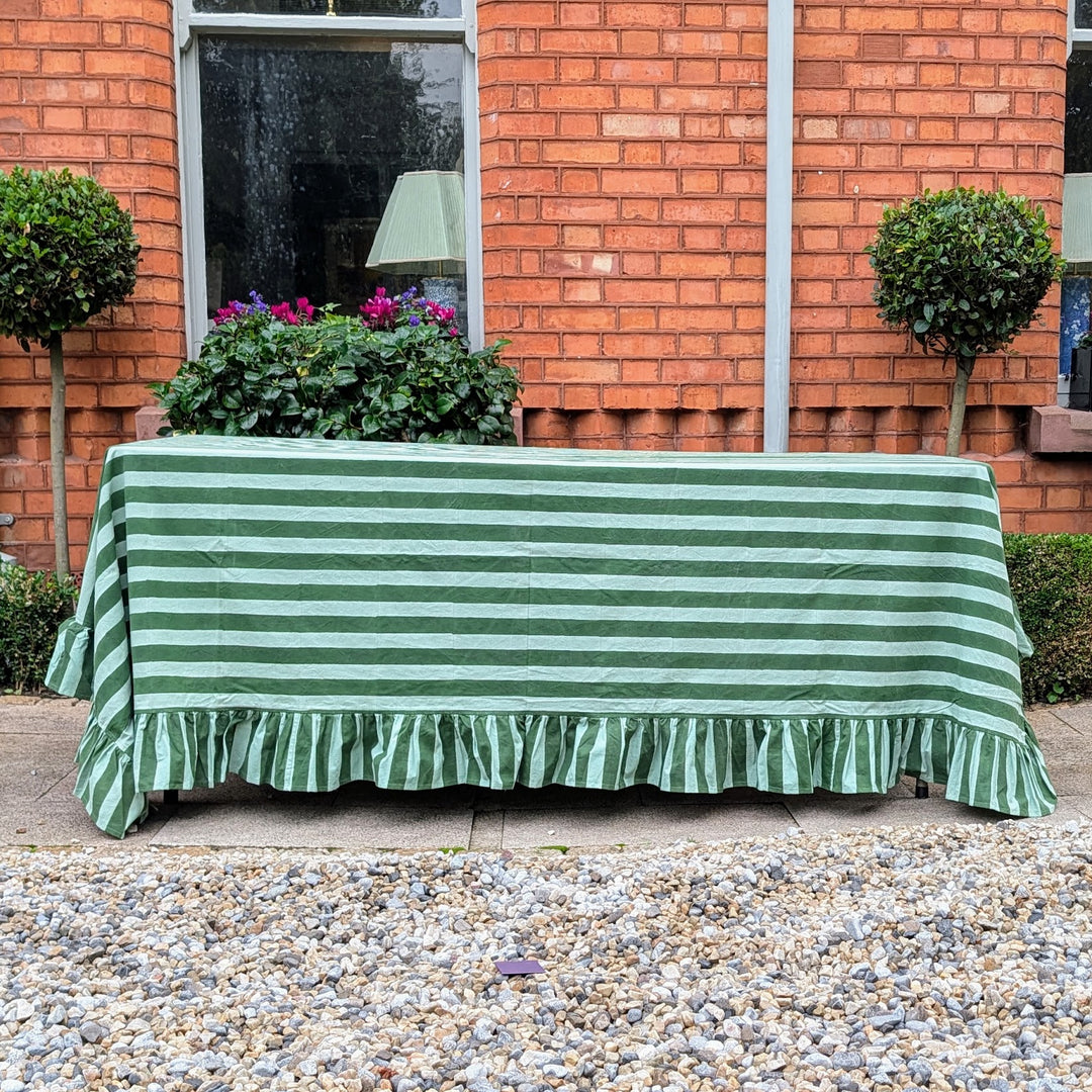 Green Stripe Frill Rectangle Tablecloth