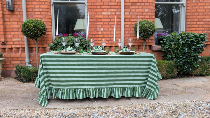 Green Stripe Frill Rectangle Tablecloth