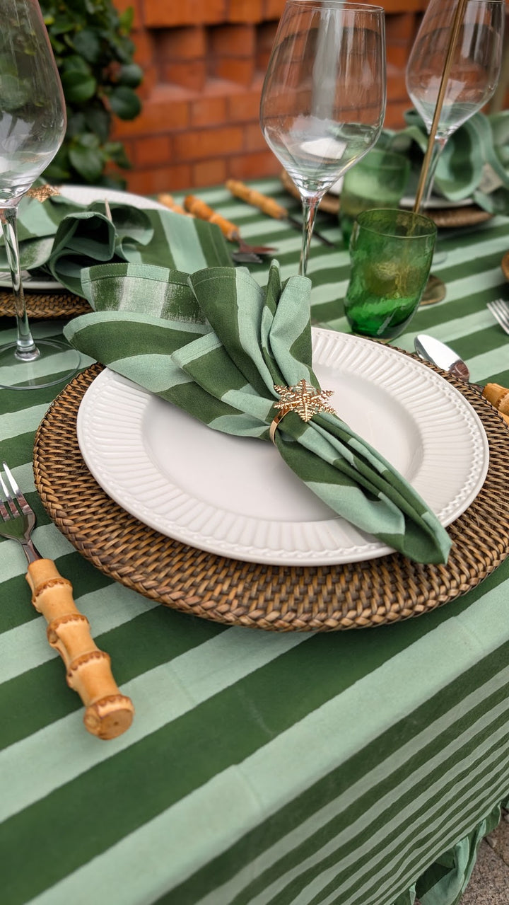 Green Stripe Frill Rectangle Tablecloth