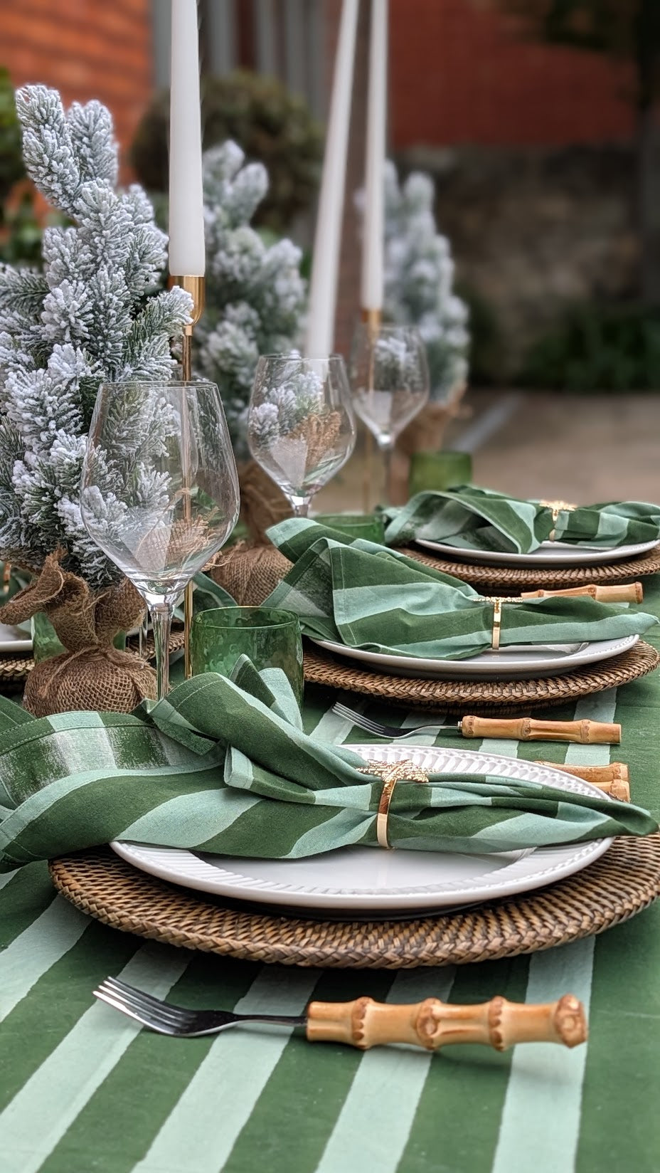 Green Stripe Frill Rectangle Tablecloth