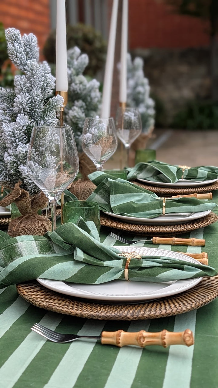 Green Stripe Frill Rectangle Tablecloth