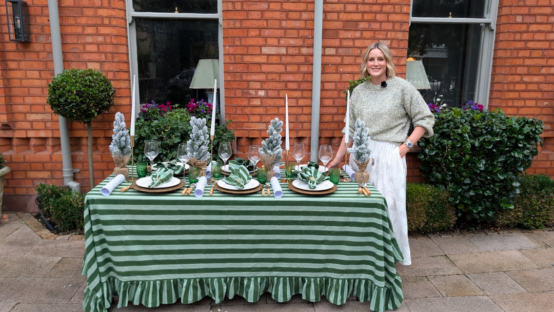 Green Stripe Frill Rectangle Tablecloth