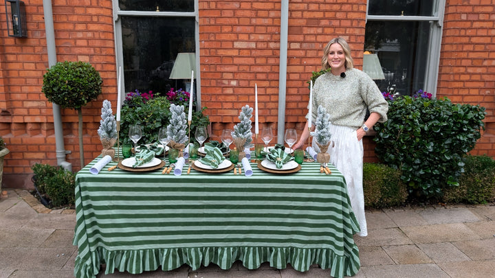 Green Stripe Frill Rectangle Tablecloth