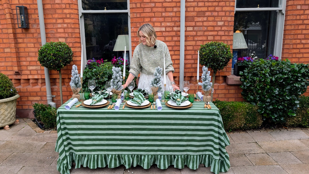 Green Stripe Frill Rectangle Tablecloth