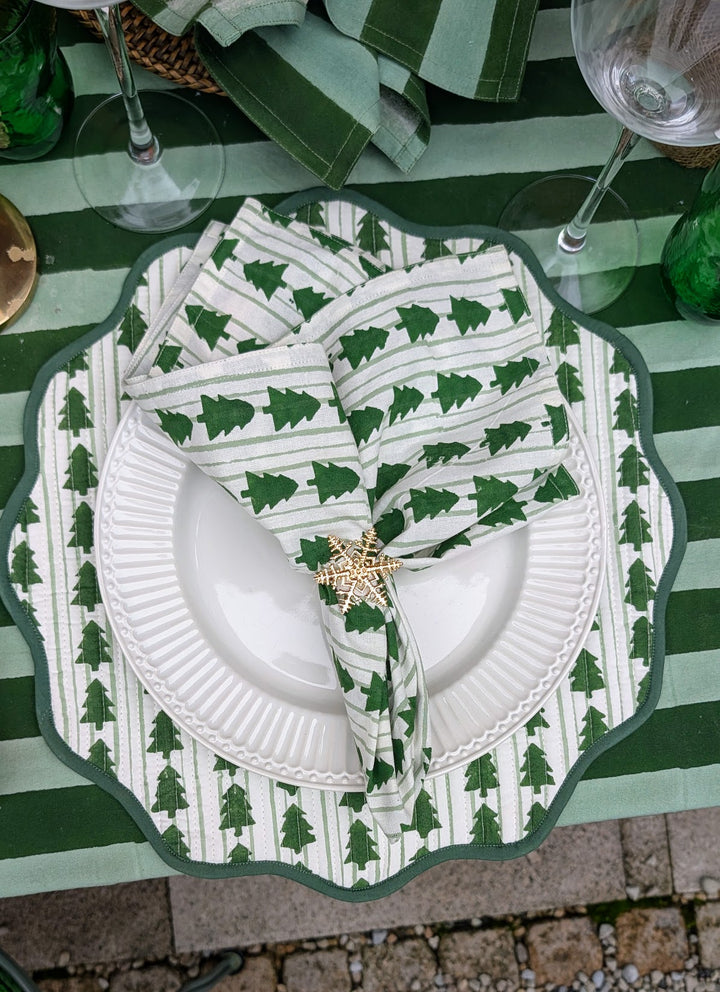 Green stripe ruffle Round Tablecloth