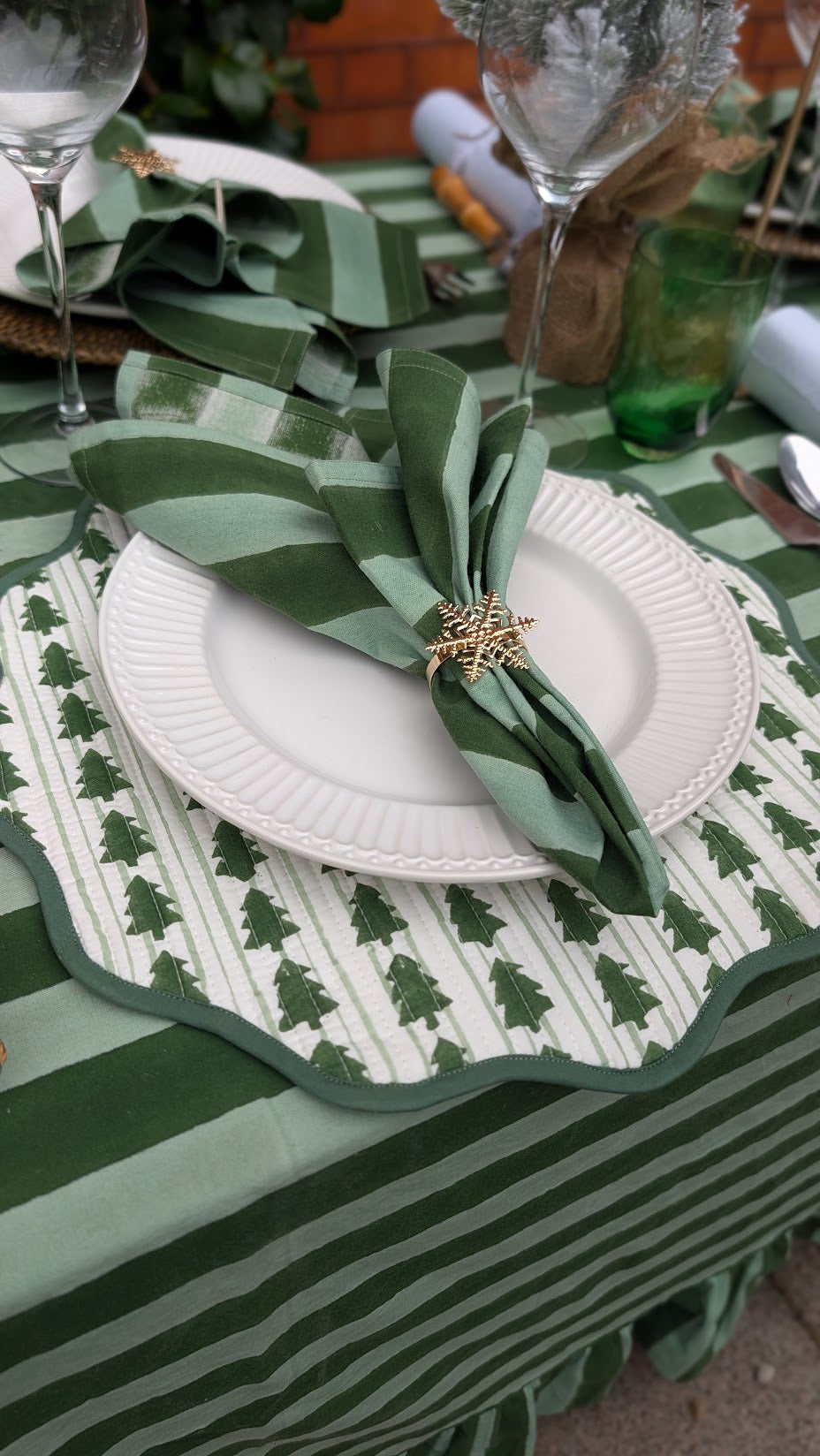 Green Stripe Two Tone Napkins, Set of 4