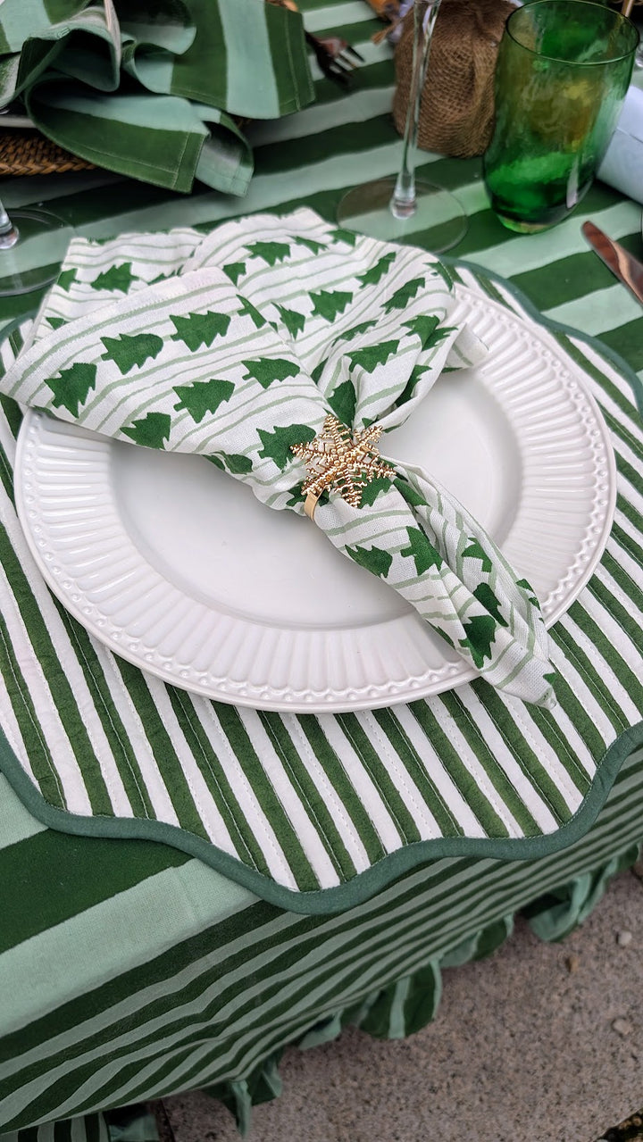 Green stripe ruffle Round Tablecloth