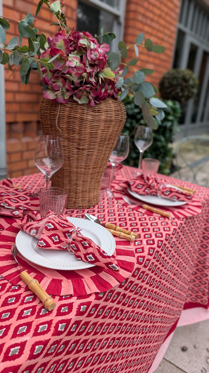 Ikat Red Rectangle Tablecloth