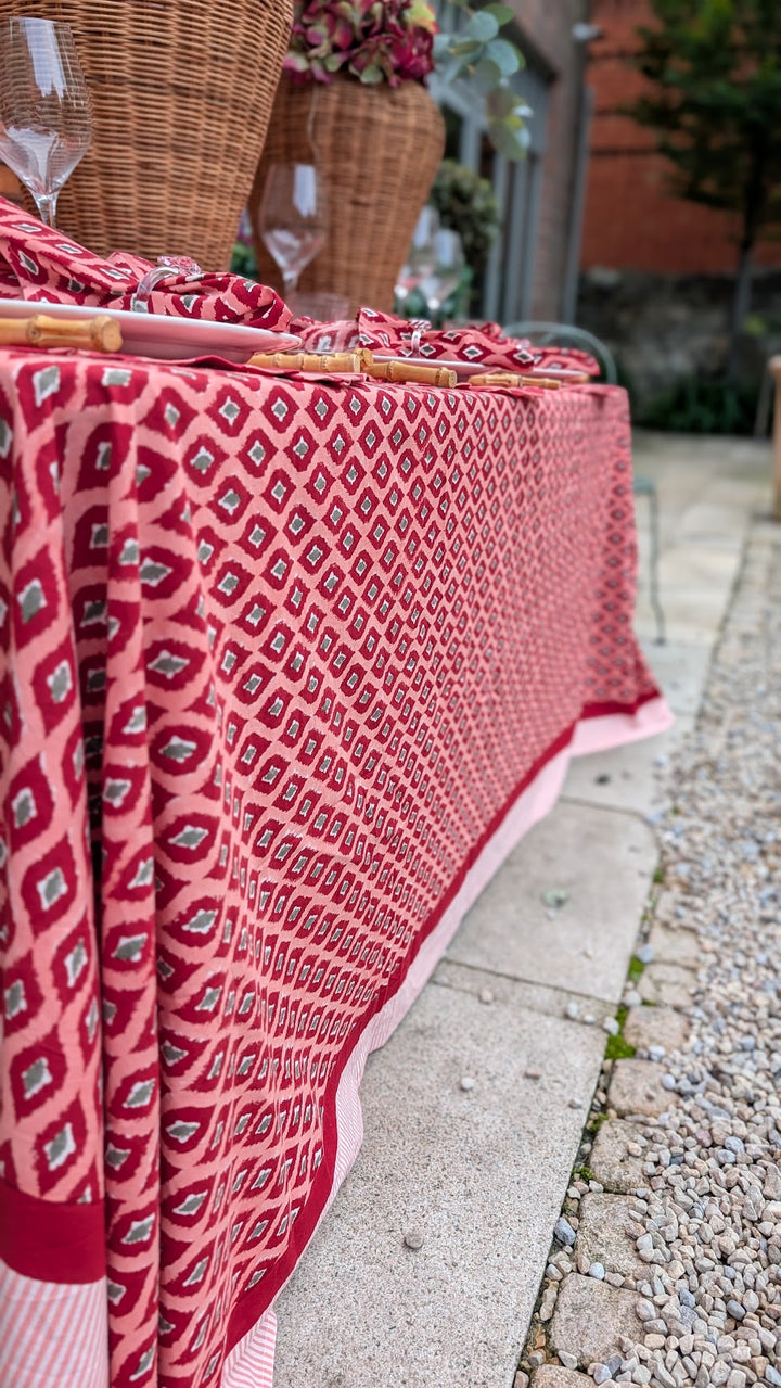 Ikat Red Rectangle Tablecloth