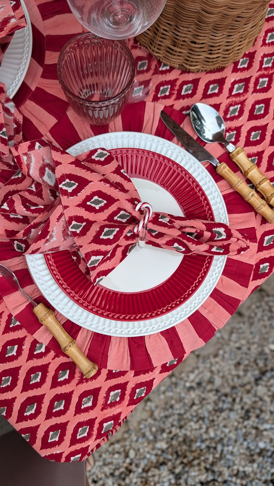 Ikat Red Rectangle Tablecloth