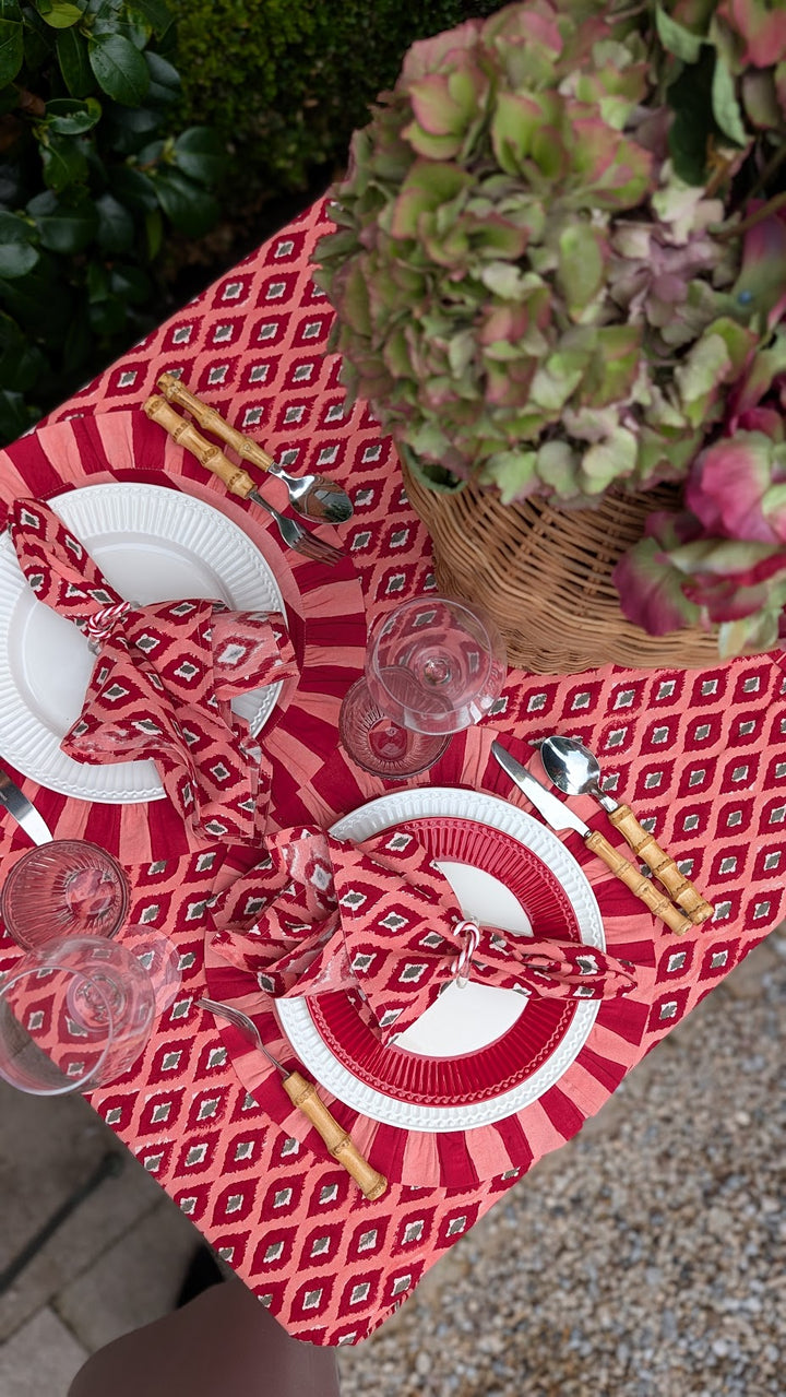 Ikat Red Rectangle Tablecloth