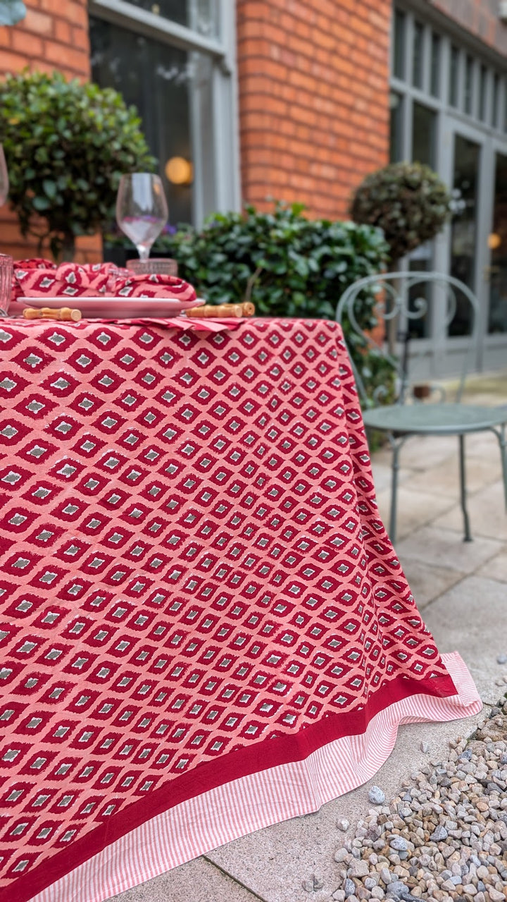Ikat Red Rectangle Tablecloth