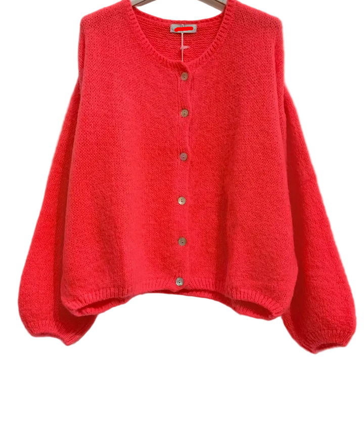 Neon Coral long Sleeve super soft Mohair Cardi