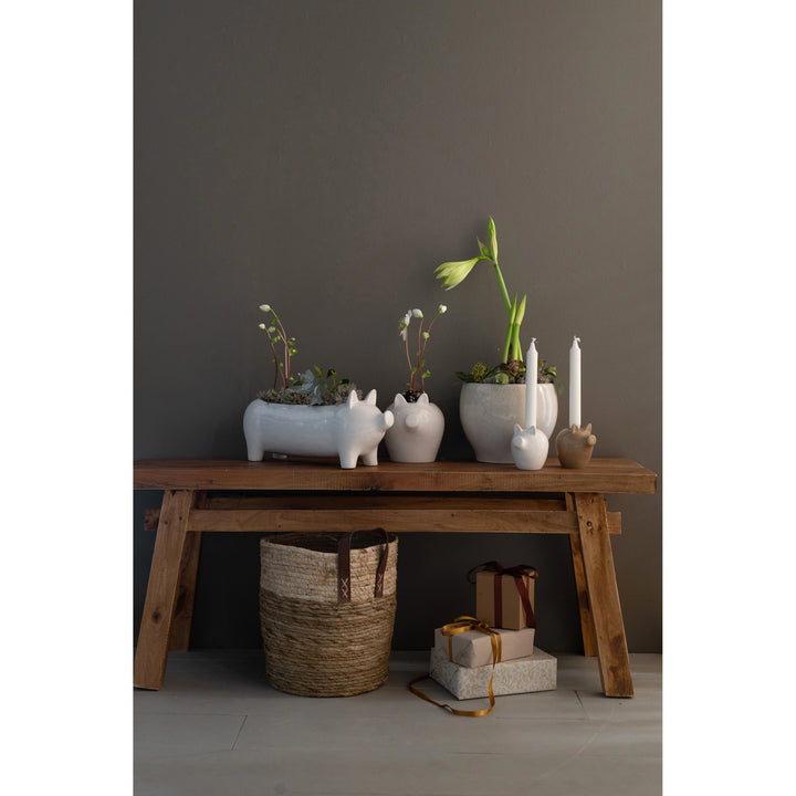 Large White Ceramic Pig Plant Holder