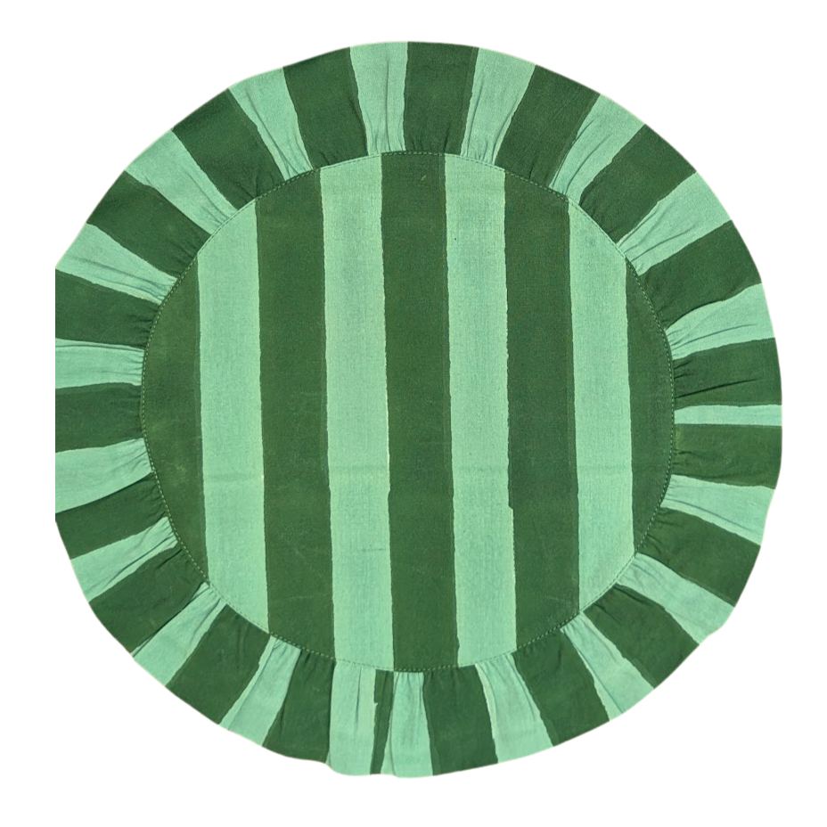 Two toned Green Frill Placemats | Set of 2 ¦ Hand Block-Printed Cotton