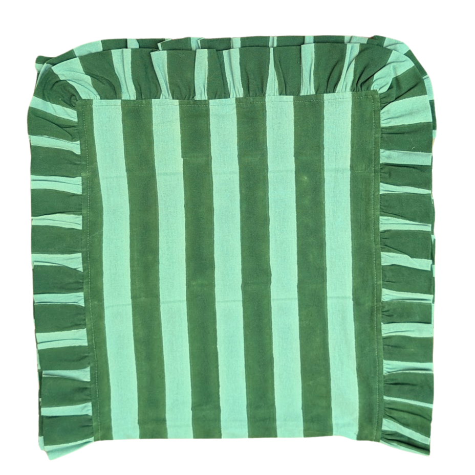 Two toned Green Stripe Frill Table Runner