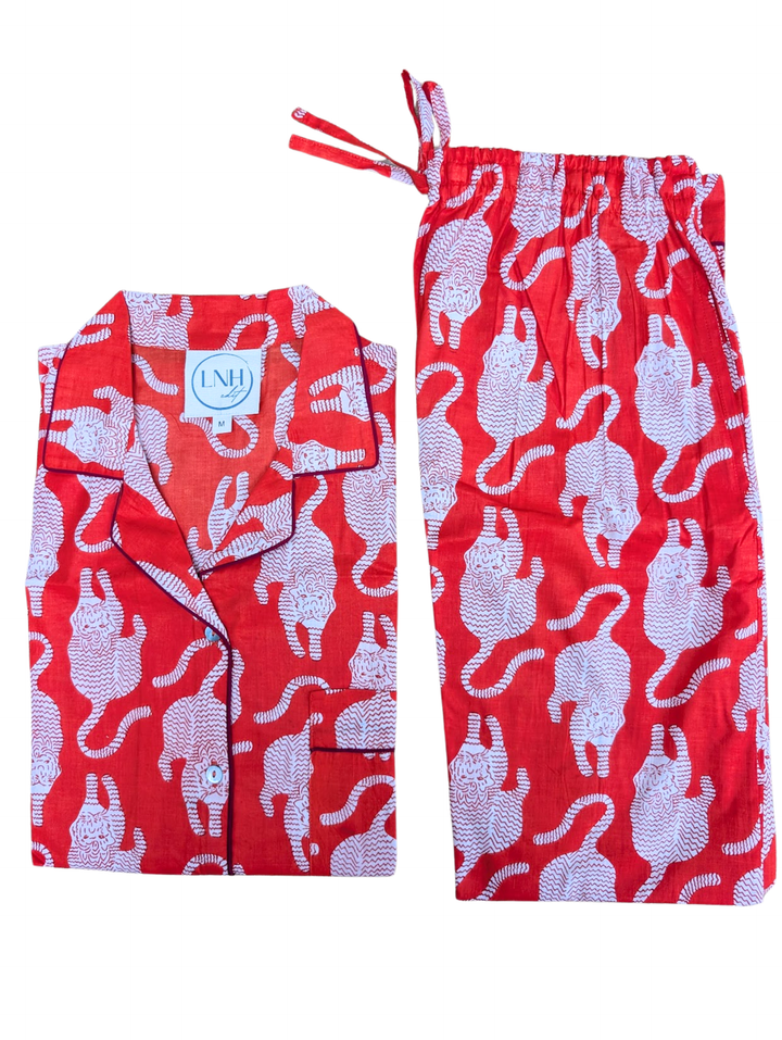 Red Tiger Pyjama Set, Long