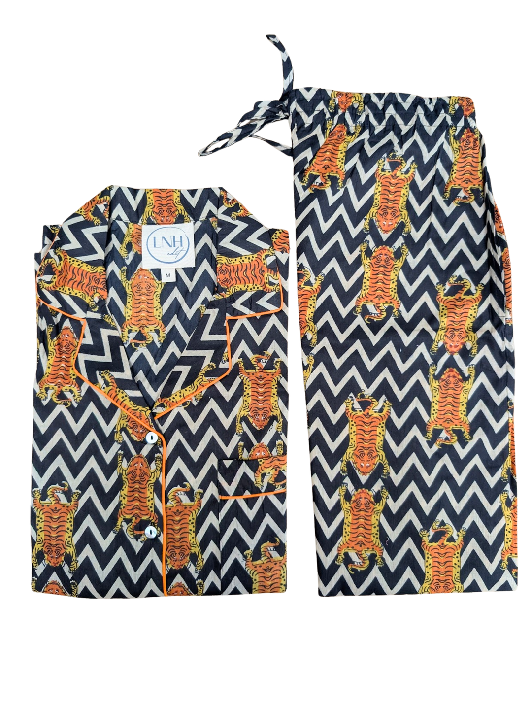 Black Zig Zag Tiger Pyjama Set, Long