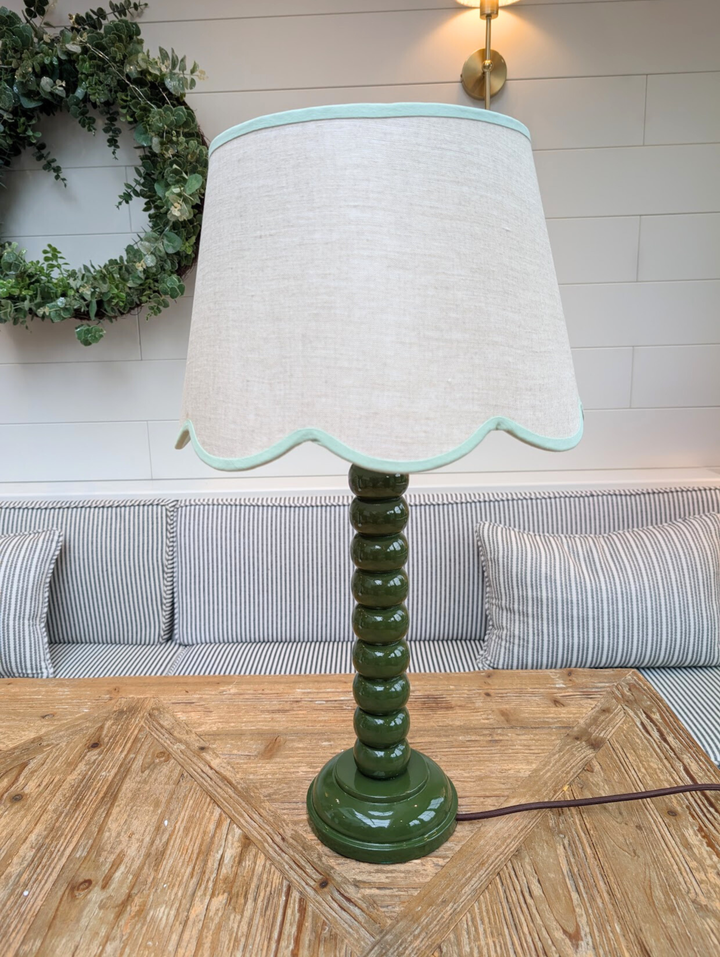 Hand Painted Bobbin Tall Lamp Base , 42.5cms Green Gloss