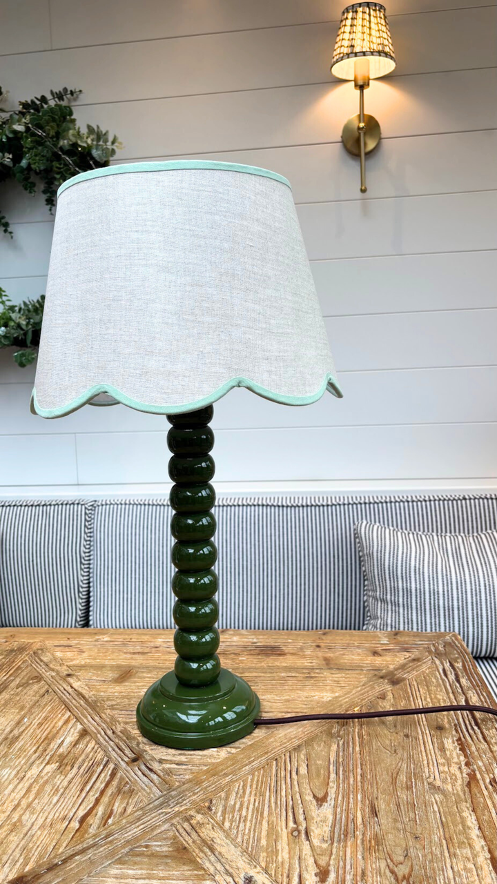Hand Painted Bobbin Tall Lamp Base , 42.5cms Green Gloss