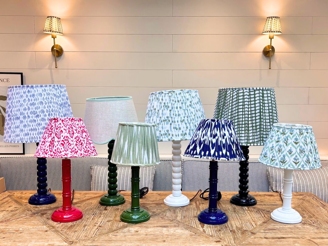 Hand Painted Bamboo Design Lamp Base , 30cms Blue Gloss