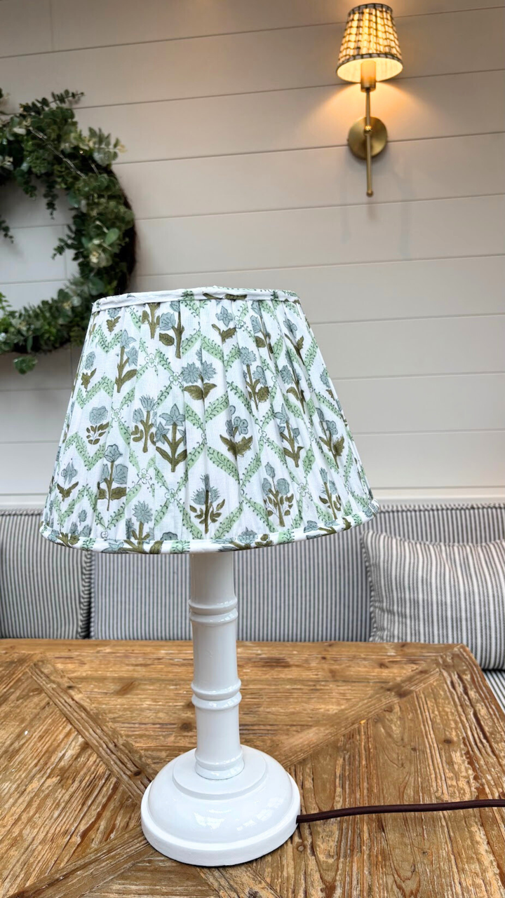 Hand Painted Bamboo Design Lamp Base , 30cms White Gloss