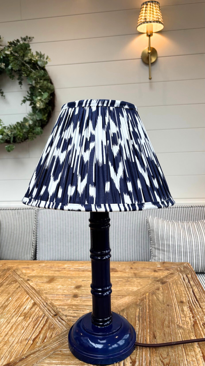 Hand Painted Bamboo Design Lamp Base , 30cms Blue Gloss