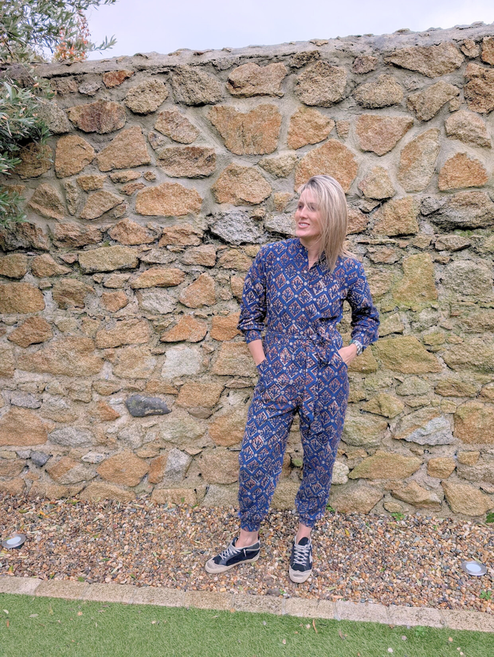 Hazel Navy Long Sleeve Handcrafted Jumpsuit