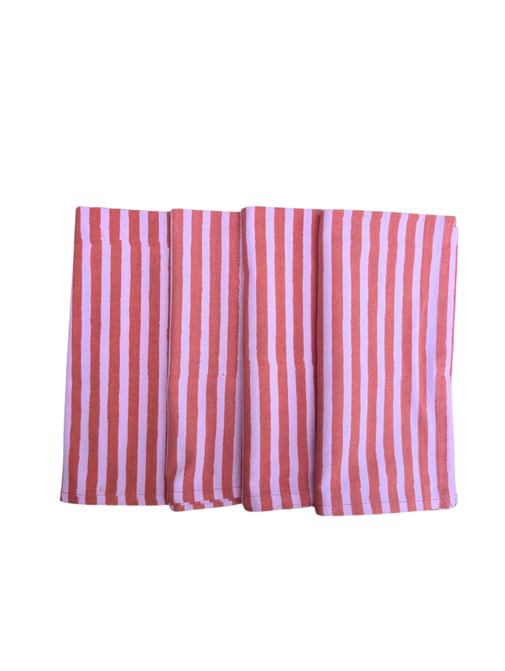 Red & Pink stripe  Napkin, Set of 4