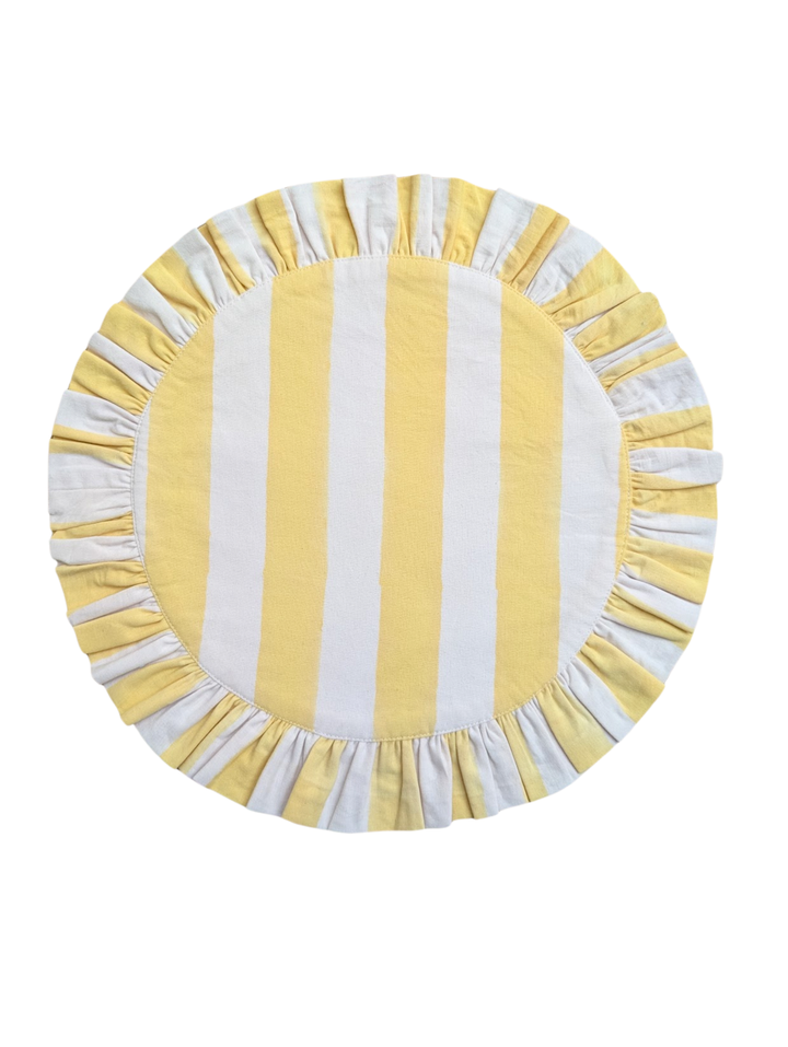 Lemon stripe Frill Placemats | Set of 2 ¦ Hand Block-Printed Cotton