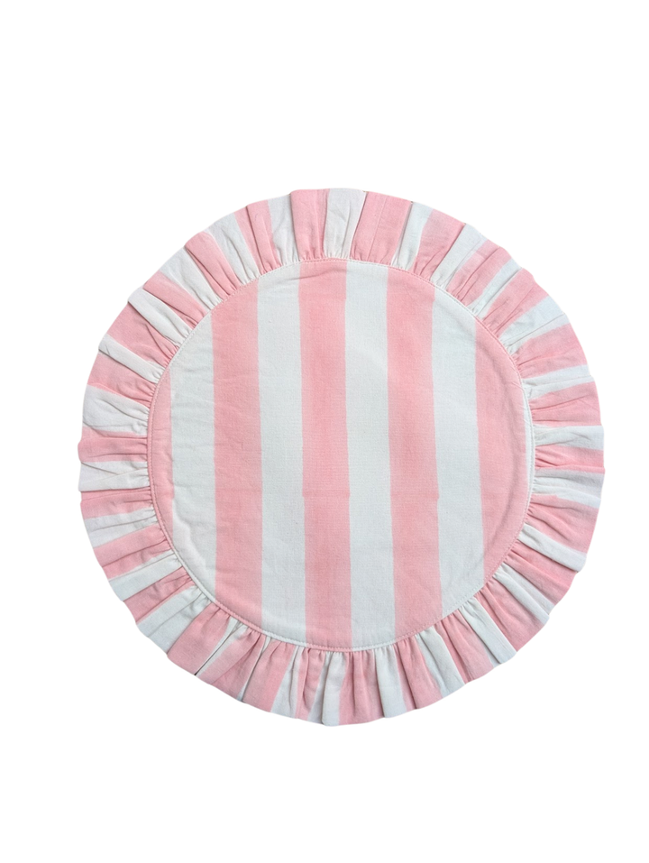 Pink stripe Frill Placemats | Set of 2 ¦ Hand Block-Printed Cotton
