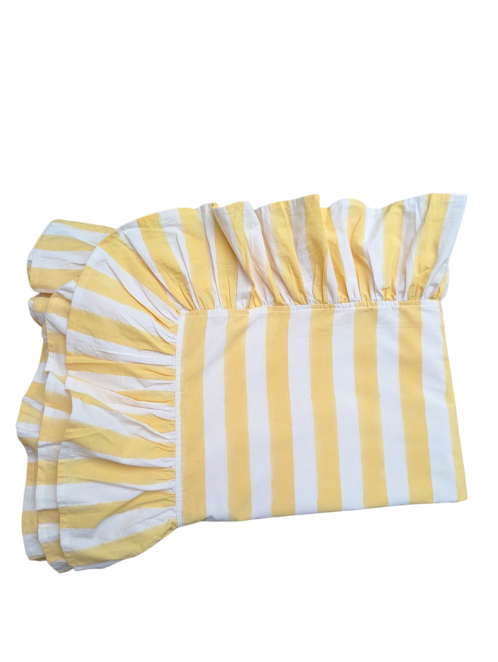 Lemon Stripe Frill Rectangle Tablecloth