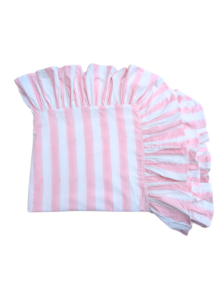 Pink Stripe Frill Rectangle Tablecloth