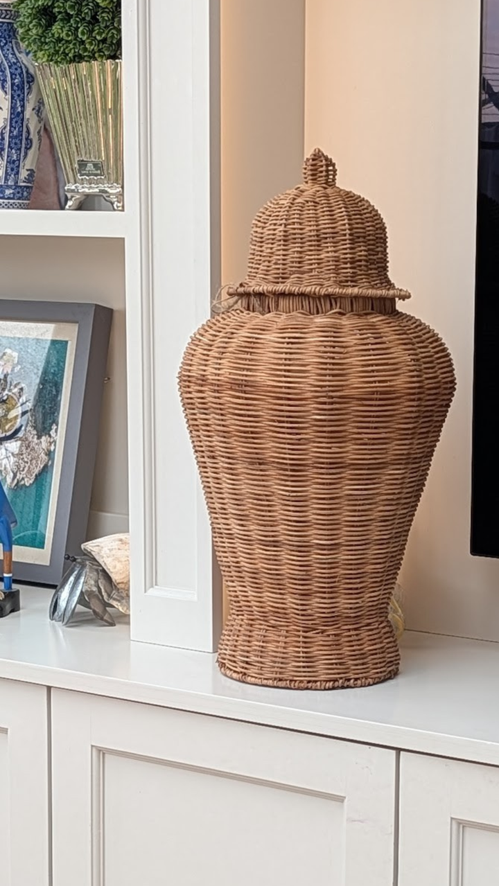 Large Rattan Ginger Jar