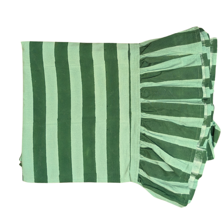 Green Stripe Frill Rectangle Tablecloth