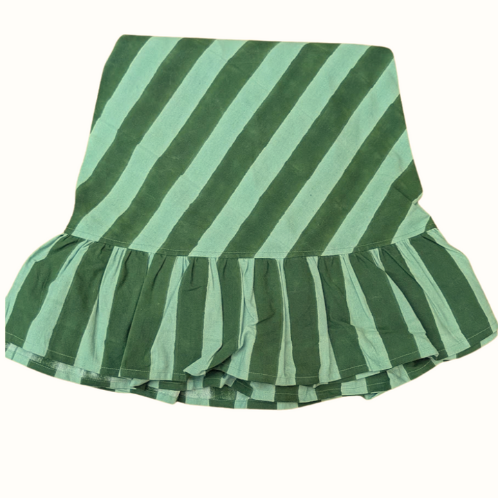 Green stripe ruffle Round Tablecloth