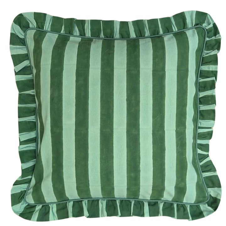 Green stripe Frill Cushion Cover