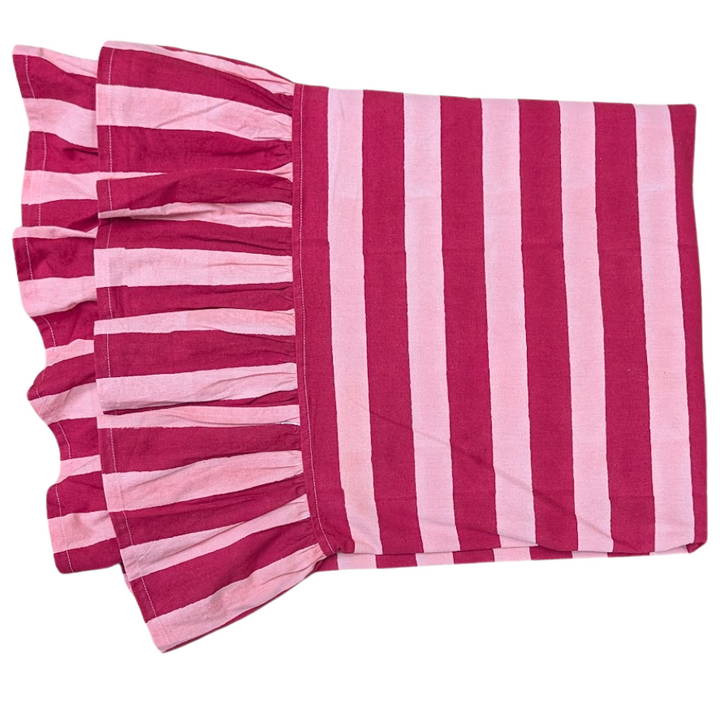 Red and Pink Stripe Frill Rectangle Tablecloth