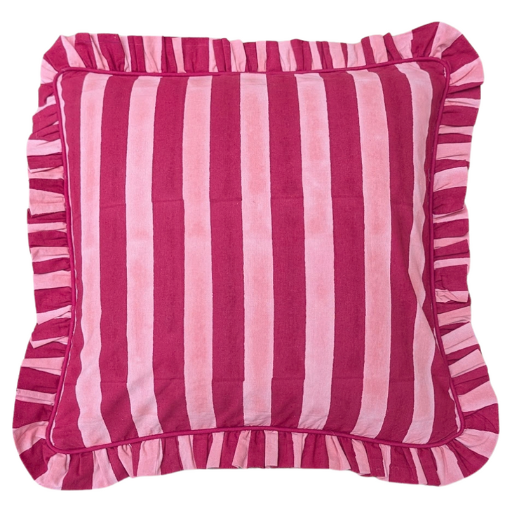 Pink and red stripe Frill Cushion Cover