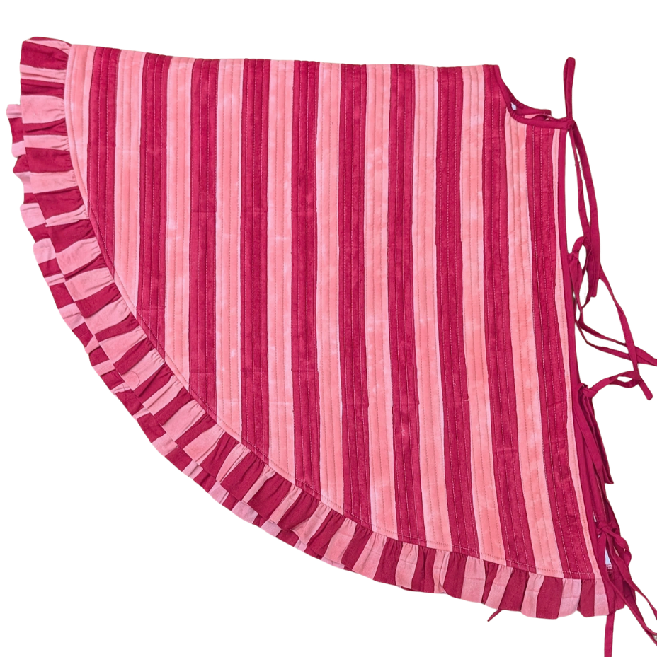 Pink and red frill Quilted Tree Skirt