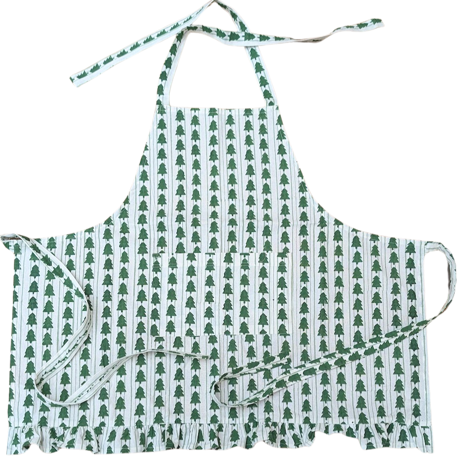 Christmas Tree Green Frill Apron-Aprons-LNH Edit