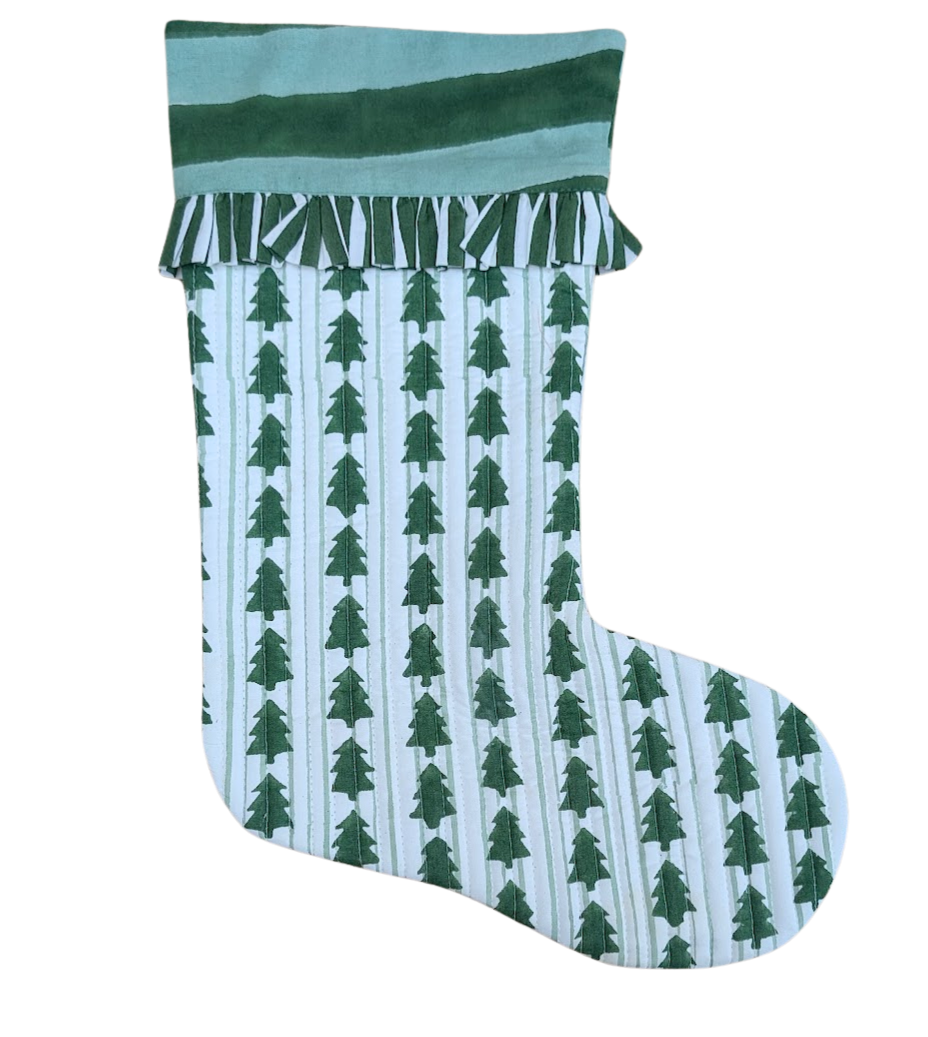 Green Tree Quilted Stocking, Sold Individually