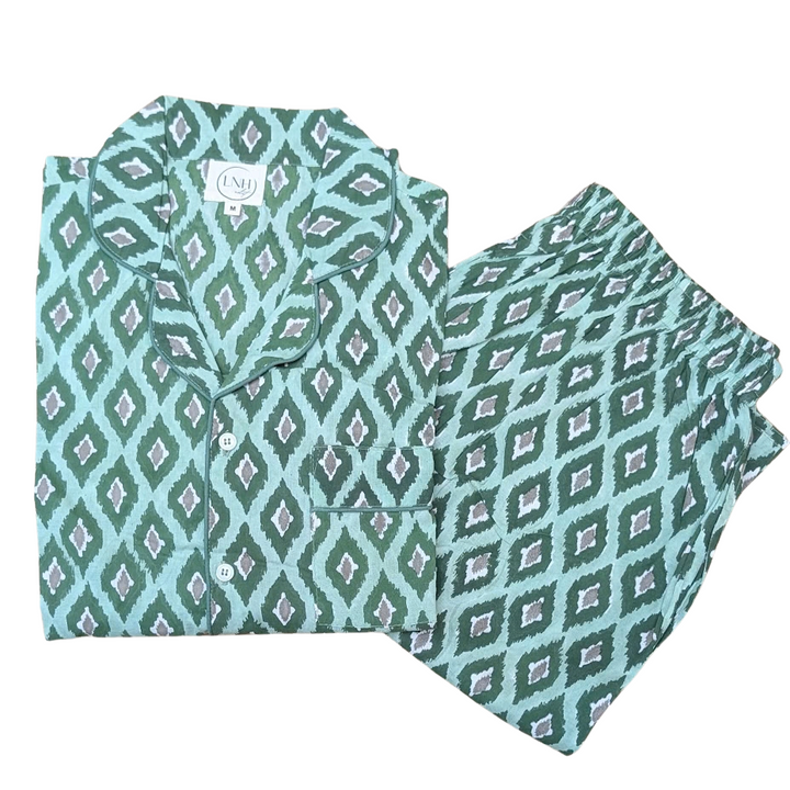 Green Ikat Pyjama Set- Long