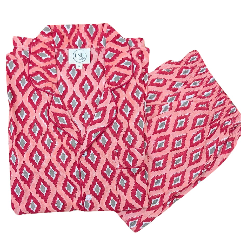 Red Ikat Pyjama Set- Long