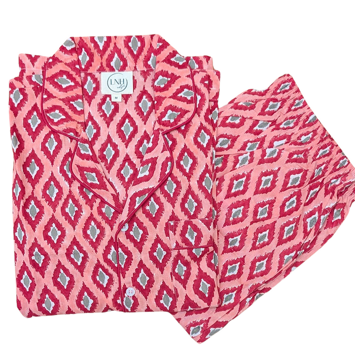 Red Ikat Pyjama Set- Long